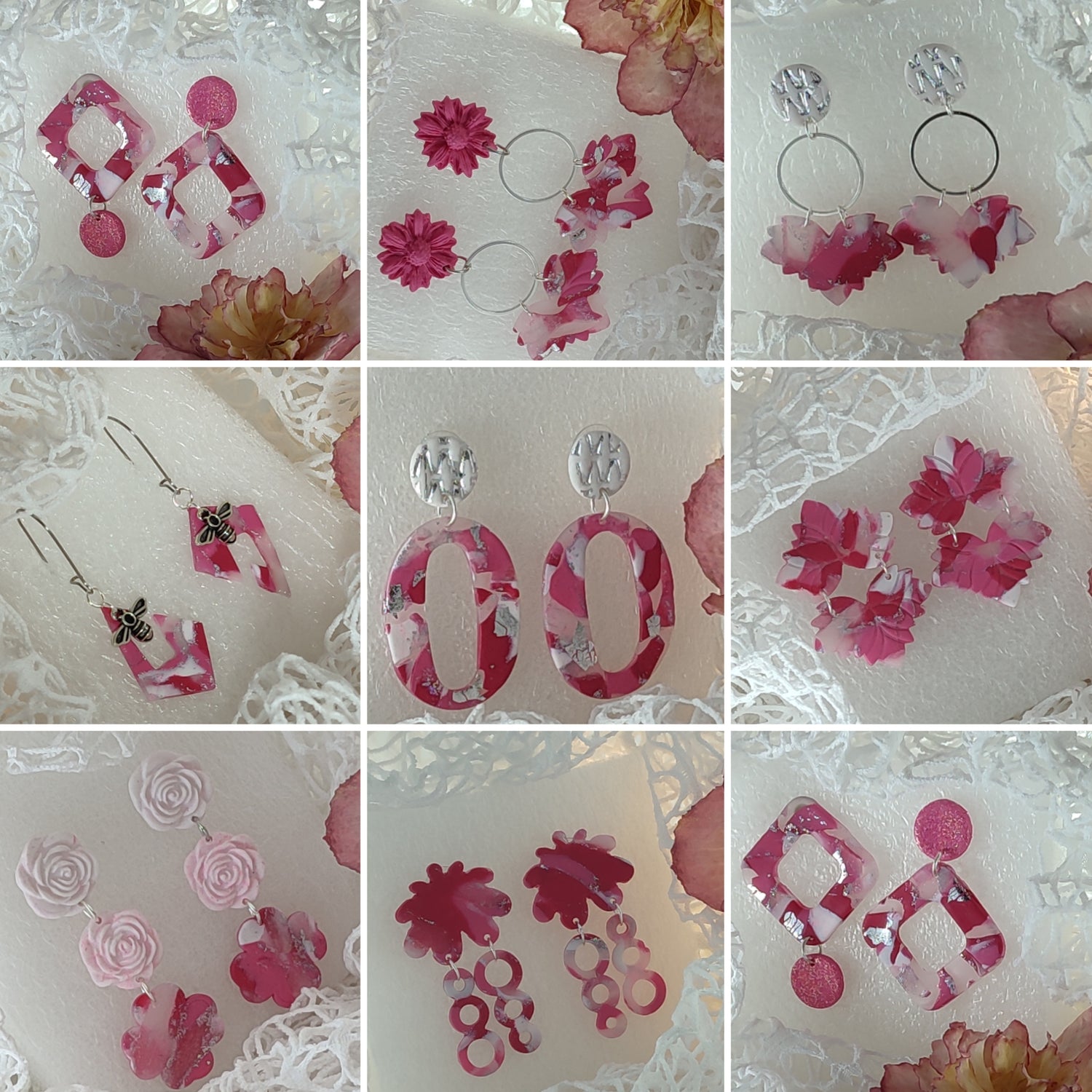 IRIDESCENT BLOSSOM  Polymer Clay Earrings Collection
